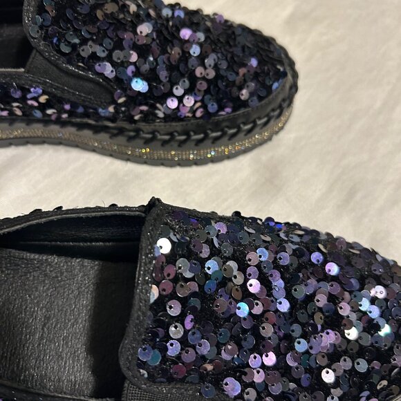 Black Iridescent Sequin Slip-On Platform Sneakers. - Picture 2 of 6
